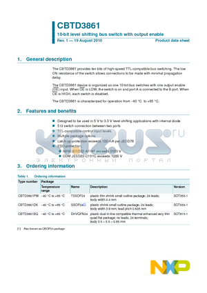 CBTD3861 datasheet - 10-bit level shifting bus switch with output enable