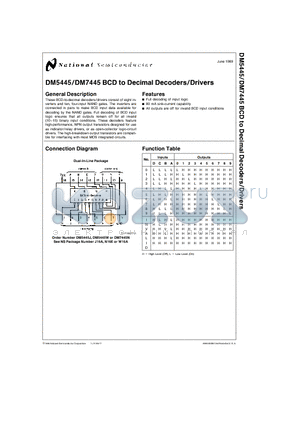 DM5445W datasheet - DM5445/DM7445 BCD to Decimal Decoders/Drivers