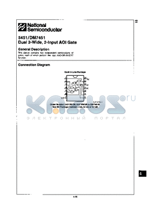 DM5451 datasheet - Dual 2-Wide, 2-Input AOI Gate