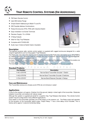 114C3-075FR6 datasheet - TRAP REMOTE CONTROL SYSTEMS (SW ADDRESSING)