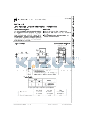 74LVX245 datasheet - Low Voltage Octal Bidirectional Transceiver