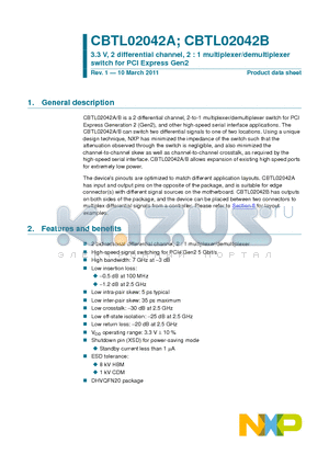 CBTL02042B datasheet - 3.3 V, 2 differential channel, 2 : 1 multiplexer/demultiplexer switch for PCI Express Gen2