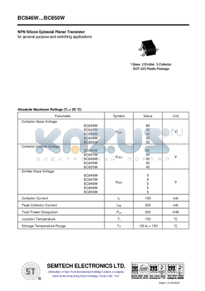 BC846W datasheet - NPN Silicon Epitaxial Planar Transistor