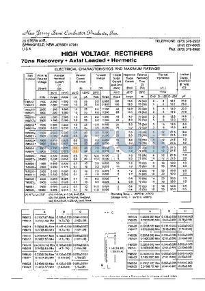 1N6525 datasheet - 70NS RECOVERY, AXIAL LEADED, HERMETIC