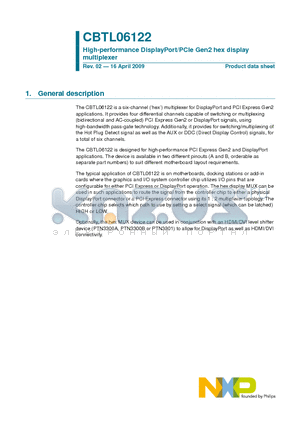 CBTL06122BHF datasheet - High-performance DisplayPort/PCIe Gen2 hex display multiplexer