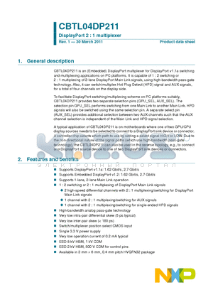 CBTL04DP211BS datasheet - DisplayPort 2 : 1 multiplexer