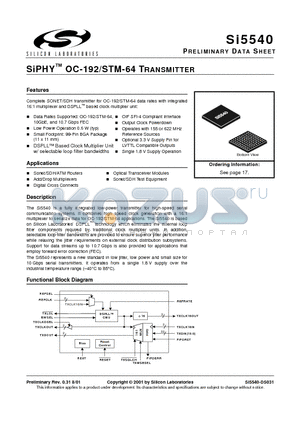 554ABXXXXXXBGR datasheet - SiPHY OC-192/STM-64 TRANSMITTER