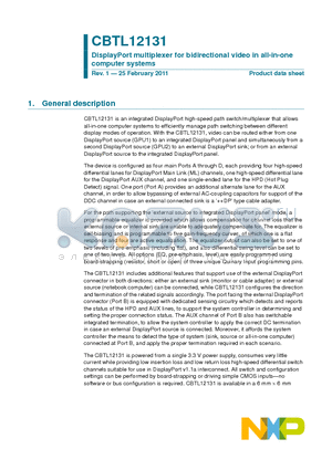 CBTL12131ET datasheet - DisplayPort multiplexer for bidirectional video in all-in-one computer systems