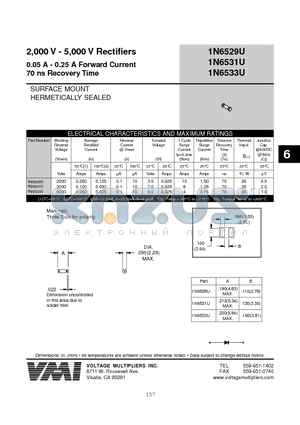 1N6531U datasheet - 2,000 V - 5,000 V Rectifiers 0.05 A - 0.25 A Forward Current 70 ns Recovery Time