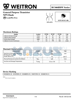 BC847 datasheet - General Purpose Transistor