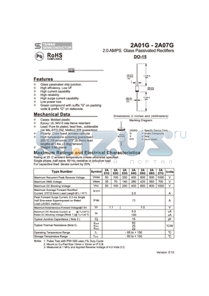 2A01G datasheet - 2.0 AMPS. Glass Passivated Rectifiers