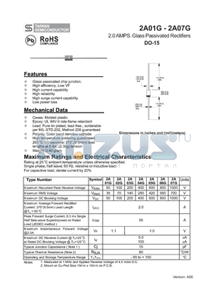 2A01G_1 datasheet - 2.0 AMPS. Glass Passivated Rectifiers