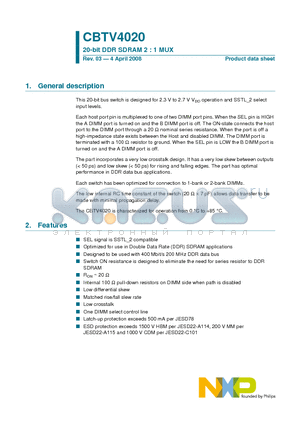 CBTV4020EE datasheet - 20-bit DDR SDRAM 2 : 1 MUX