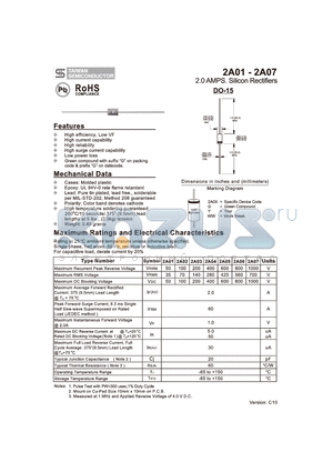 2A01_10 datasheet - 2.0 AMPS. Silicon Rectifiers