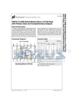 DM54L72 datasheet - AND-Gated Master-Slave J-K Flip-Flop with Preset, Clear and Complementary Outputs