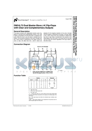 DM54L73 datasheet - Dual Master-Slave J-K Flip-Flops with Clear and Complementary Outputs