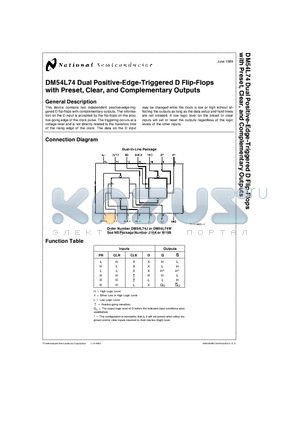 DM54L74 datasheet - Dual Positive-Edge-Triggered D Flip-Flops