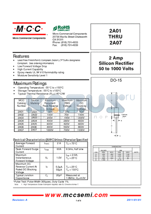 2A02 datasheet - 2 Amp Silicon Rectifier 50 to 1000 Volts