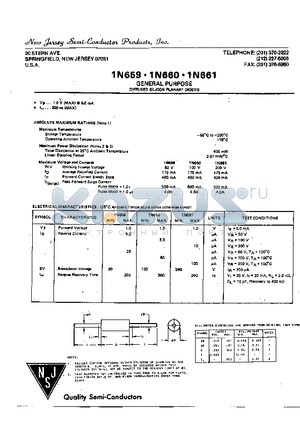 1N659 datasheet - GENERAL PURPOSE DIFFUSED SILICON PLANAR DIODES