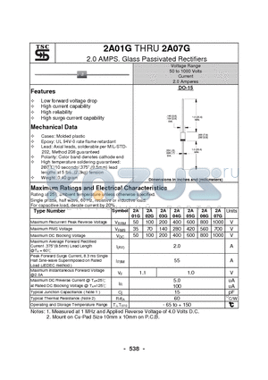 2A04G datasheet - 2.0 AMPS. Glass Passivated Rectifiers