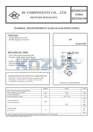 BZQ55C10 datasheet - TECHNICAL SPECIFICATIONS OF GLASS SILICON ZENER DIODES