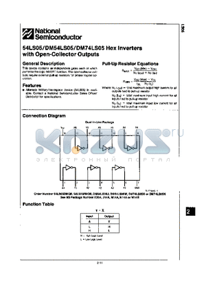 DM54LS05 datasheet - HEX INVERTERS WITH OPEN-COLLECTOR OUTPUTS