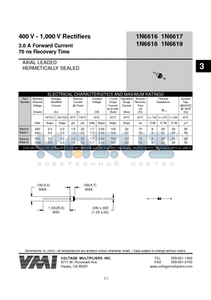 1N6616 datasheet - 3.0 A Forward Current 70 ns Recovery Time