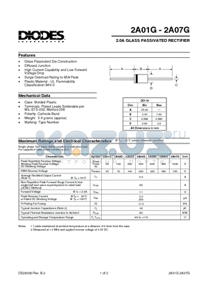 2A06G datasheet - 2.0A GLASS PASSIVATED RECTIFIER