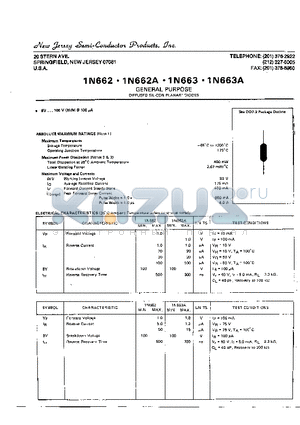 1N662 datasheet - GENERAL PURPOSE DIFFUSED SILICON PLANAR DIODES