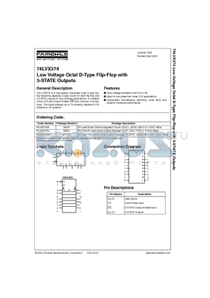 74LVX374 datasheet - Low Voltage Octal D-Type Flip-Flop with 3-STATE Outputs