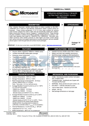 1N6620_04 datasheet - VOIDLESS-HERMETICALLY SEALED ULTRA FAST RECOVERY GLASS RECTIFIERS