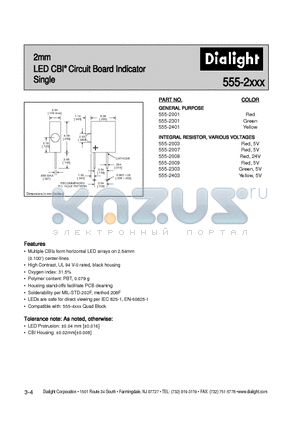 555-2XXX datasheet - 2mm LED CBI Circuit Board Indicator Single