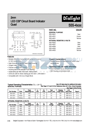 555-4001 datasheet - 2mm LED CBI Circuit Board Indicator Quad