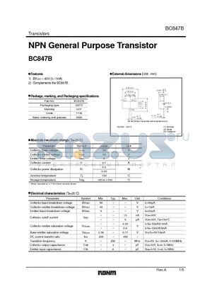 BC847B datasheet - NPN General Purpose Transistor