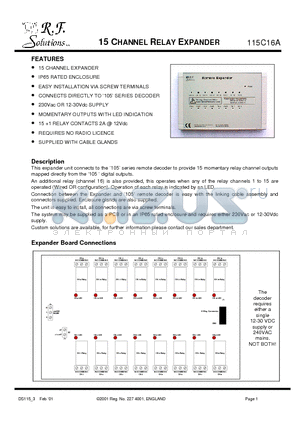 115C16A datasheet - 15 CHANNEL RELAY EXPANDER
