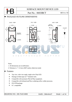 0603JBCT datasheet - SURFACE MOUNT DEVICE LED