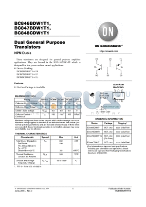 BC847BDW1T1G datasheet - Dual General Purpose Transistors