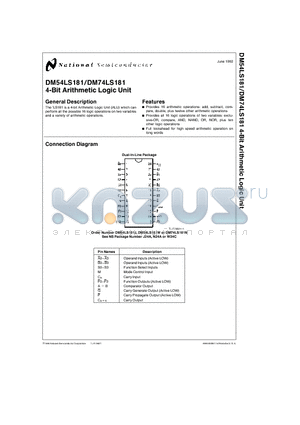 DM54LS181 datasheet - 4-Bit Arithmetic Logic Unit