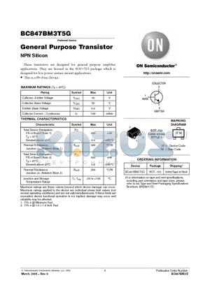 BC847BM3T5G datasheet - General Purpose Transistor