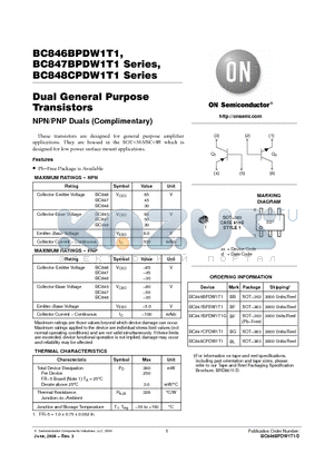 BC847BPDW1T1 datasheet - Dual General Purpose Transistors(NPN/PNP Duals)