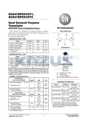 BC847BPDXV6T5 datasheet - Dual General Purpose Transistor