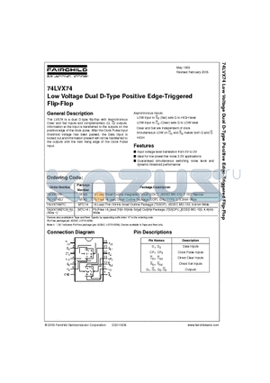 74LVX74 datasheet - Low Voltage Dual D-Type Positive Edge-Triggered Flip-Flop