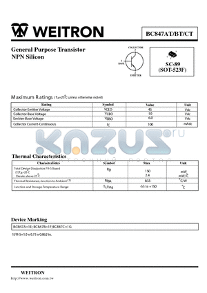 BC847BT datasheet - General Purpose Transistor NPN Silicon