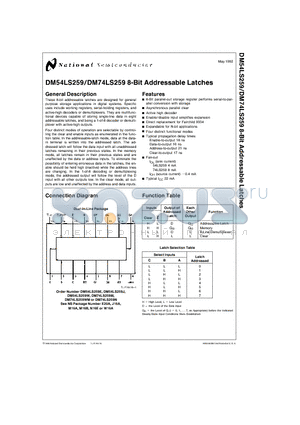 DM54LS259E datasheet - 8-Bit Addressable Latches