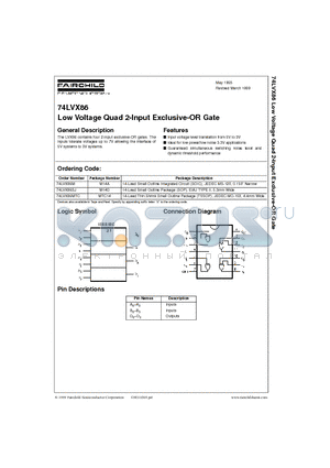 74LVX86M datasheet - Low Voltage Quad 2-Input Exclusive-OR Gate