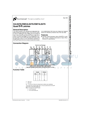 DM54LS279J datasheet - Quad S-R Latches