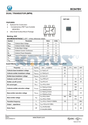 BC847BV datasheet - DUAL TRANSISTOR (NPN)