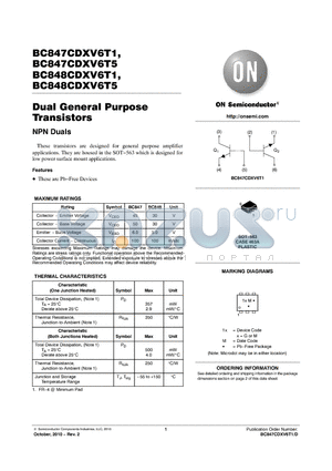 BC847CDXV6T1 datasheet - Dual General Purpose Transistors