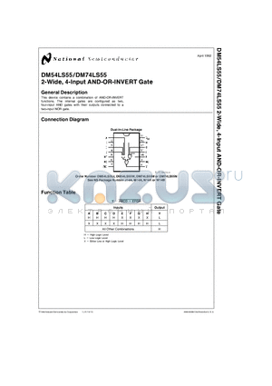 DM54LS55W datasheet - 2-Wide, 4-Input AND-OR-INVERT Gate