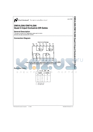 DM54LS86 datasheet - Quad 2-Input Exclusive-OR Gates